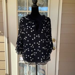 Rebecca Taylor Black Top with White Floral Design